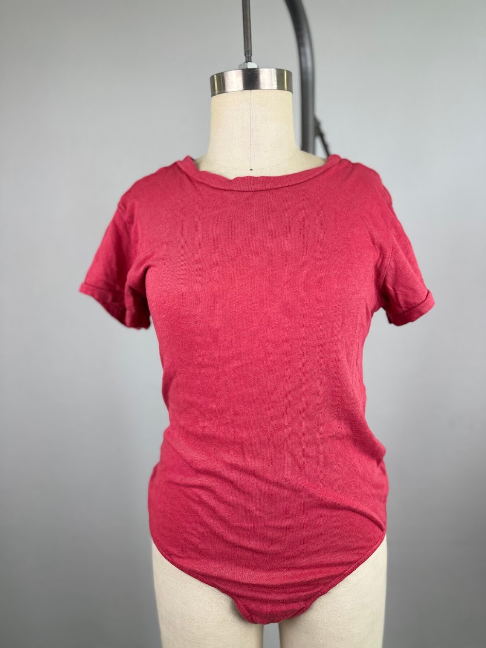 Re/Done Pink Ribbed Short Sleeve Bodysuit Size XS